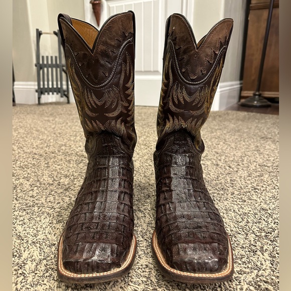 Lucchese Other - Lucchese Men’s Barrel Brown Crocodile Caiman Hornback Square Toe Boots Size 13D